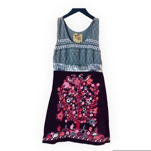 Free People Dress Womens Birds of Paradise Gray Burgundy Velvet Smocked Sz 4